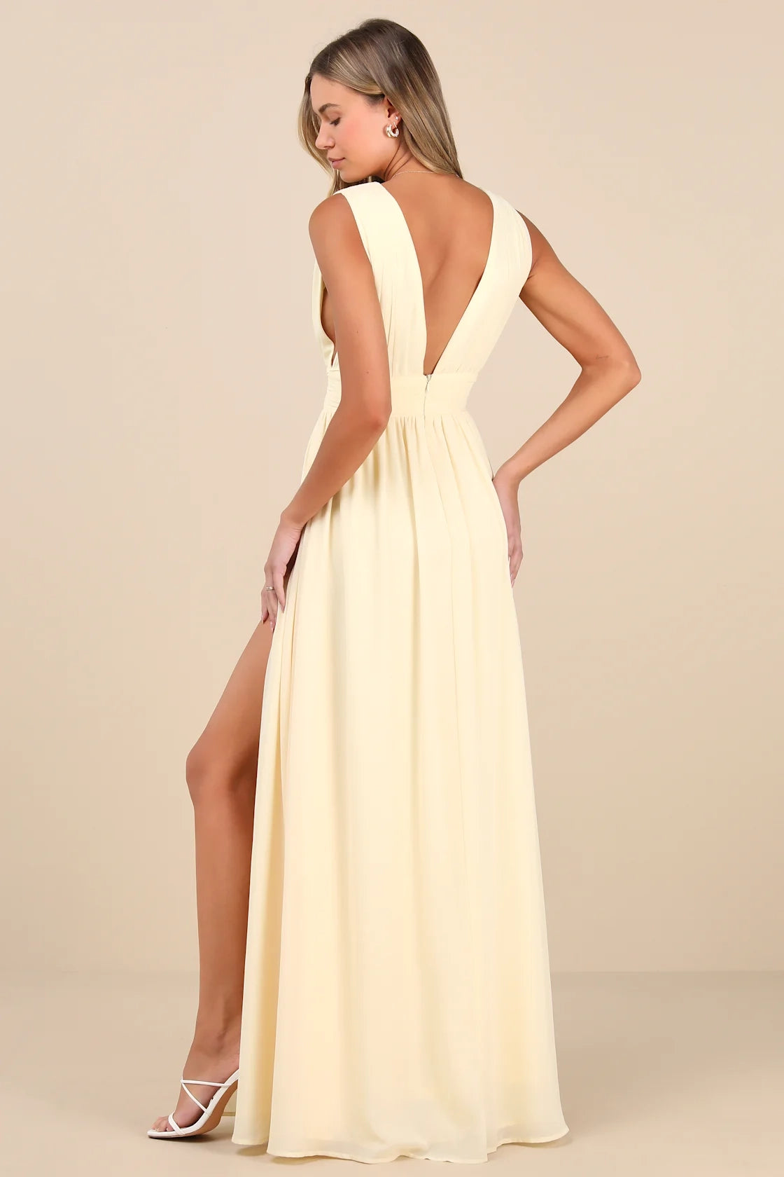 LANQI's lightweight woven chiffon drape over the V-neck side slit waistband Homecoming Dresses